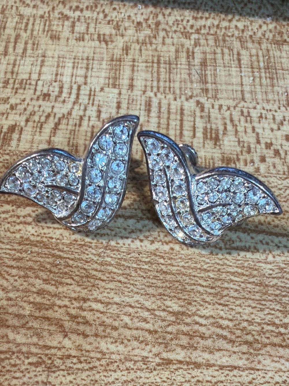 Napier Silver Tone Crystal Leaf Stud Earrings